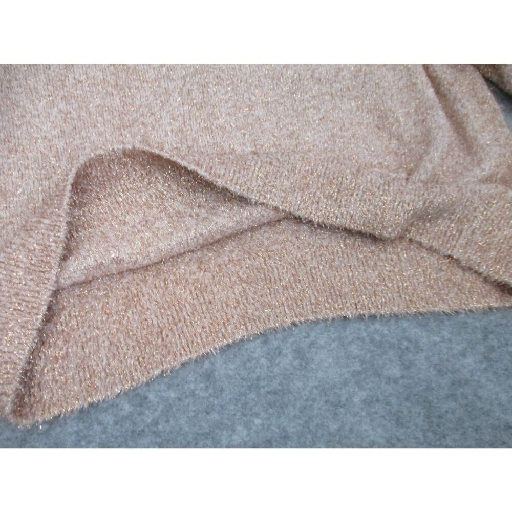 Loft Beige Gold Metallic Shimmer Fluffy Long Sleeve Sweater Womens XL - Picture 6 of 14